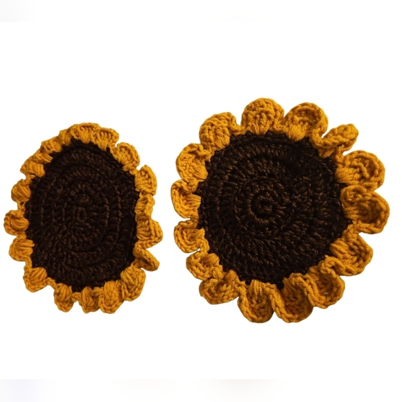 Hand Crafted Floral Coaster 2pc Set Sunflower Mug Rug Home Decor Faux Flower Mat - Picture 13 of 17
